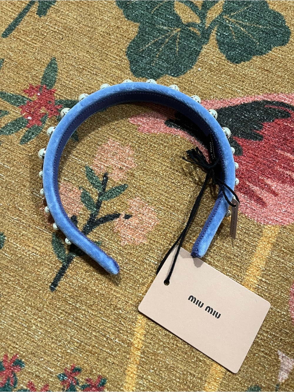 Authentic Miu Miu Blue Velvet Pearl Headband
